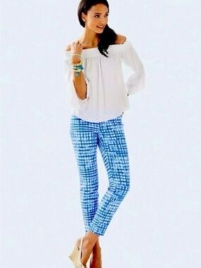 Lilly Pulitzer Kelly Ankle Pant, Bennet Blue Feelin Beachy, size 16, EUC